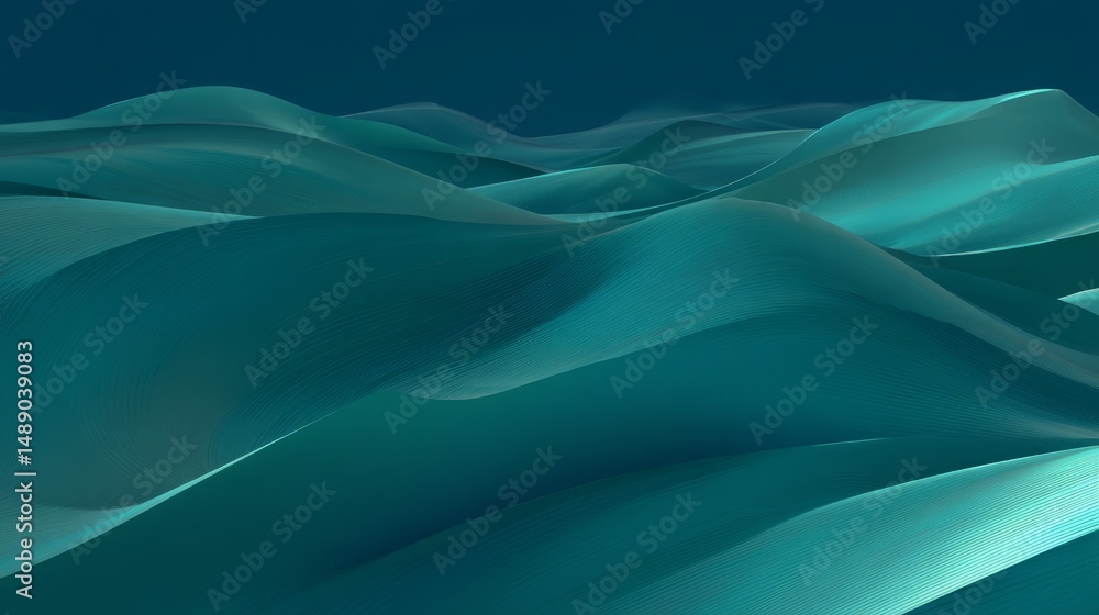 Poster abstract teal waves or dunes with soft lines and a gradient background.
