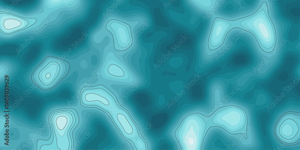 Poster create modern beautiful abstract topographic wave map line shades of blue, with contour lines creati