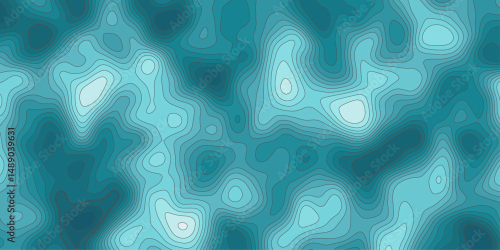 Poster create modern beautiful abstract topographic wave map line shades of blue, with contour lines creati