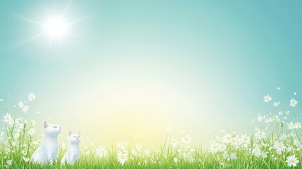 Obraz premium Adorable white cat enjoys peaceful moment in the lush green grass