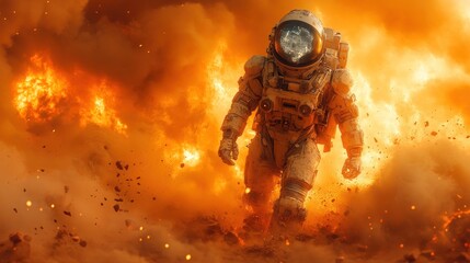 Astronaut in fiery apocalypse