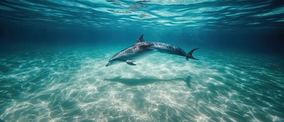 Obraz premium Dolphin in Clear Shallow Water