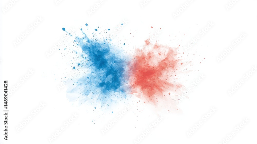 Poster dynamic collision of red and blue captivating powder explosion in vivid color