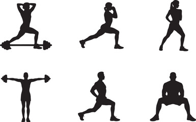 Fitness silhouettes workout exercises men women