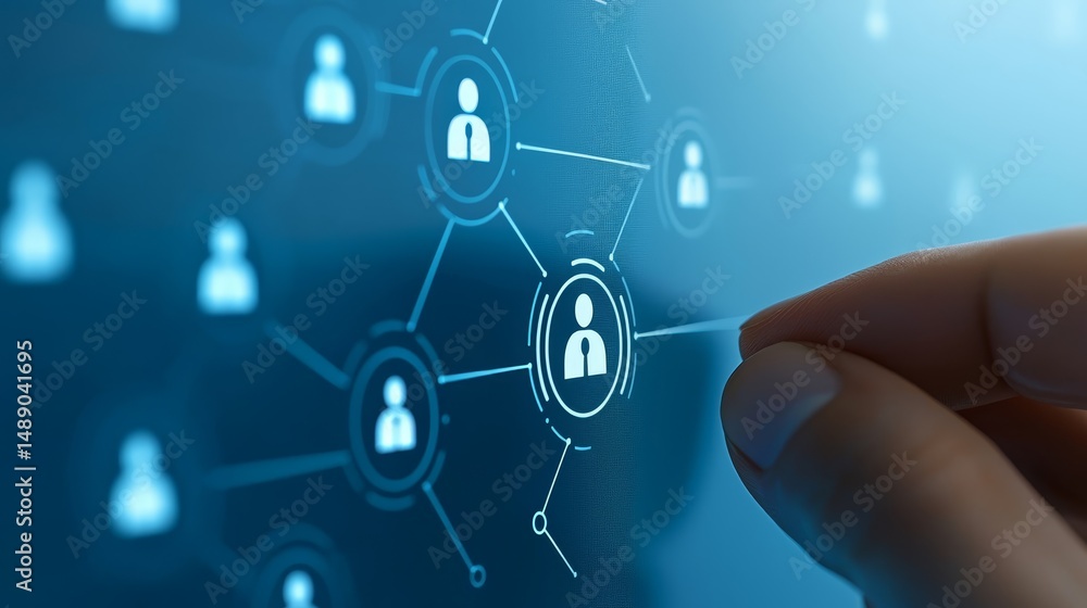 Poster biometric security hand touching fingerprint scanner on digital screen for secure access