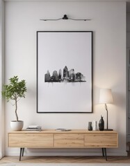 Modern home interior, poster mockup on white wall with clips ,  clean,  room,  design