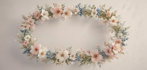 Watercolor floral wreath; delicate petals, soft hues ,  pattern,  subtle