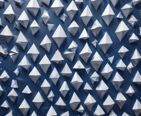 White triangles, diamonds & squares, layered on a deep blue abstract backdrop, texture, white