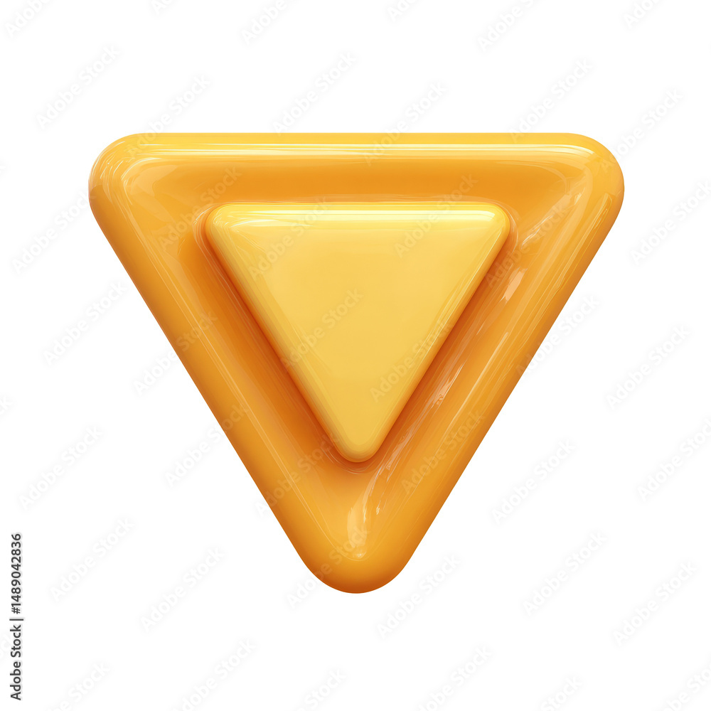 Poster glossy golden 3d triangle icon isolated on black background with copy space.