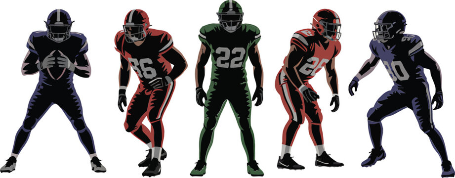 American football players in action poses silhouettes