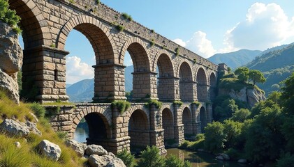 Obraz premium Ancient Roman aqueduct, weathered stone arches , texture, stone, civil