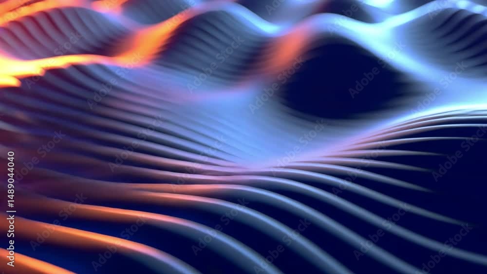 Poster mesmerizing abstract wave pattern with fluid curves and gradients of blue and orange, showcasing dep