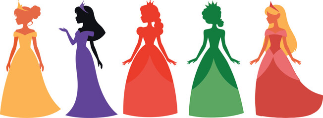 Five princess silhouettes fairytale royal girls © Laila