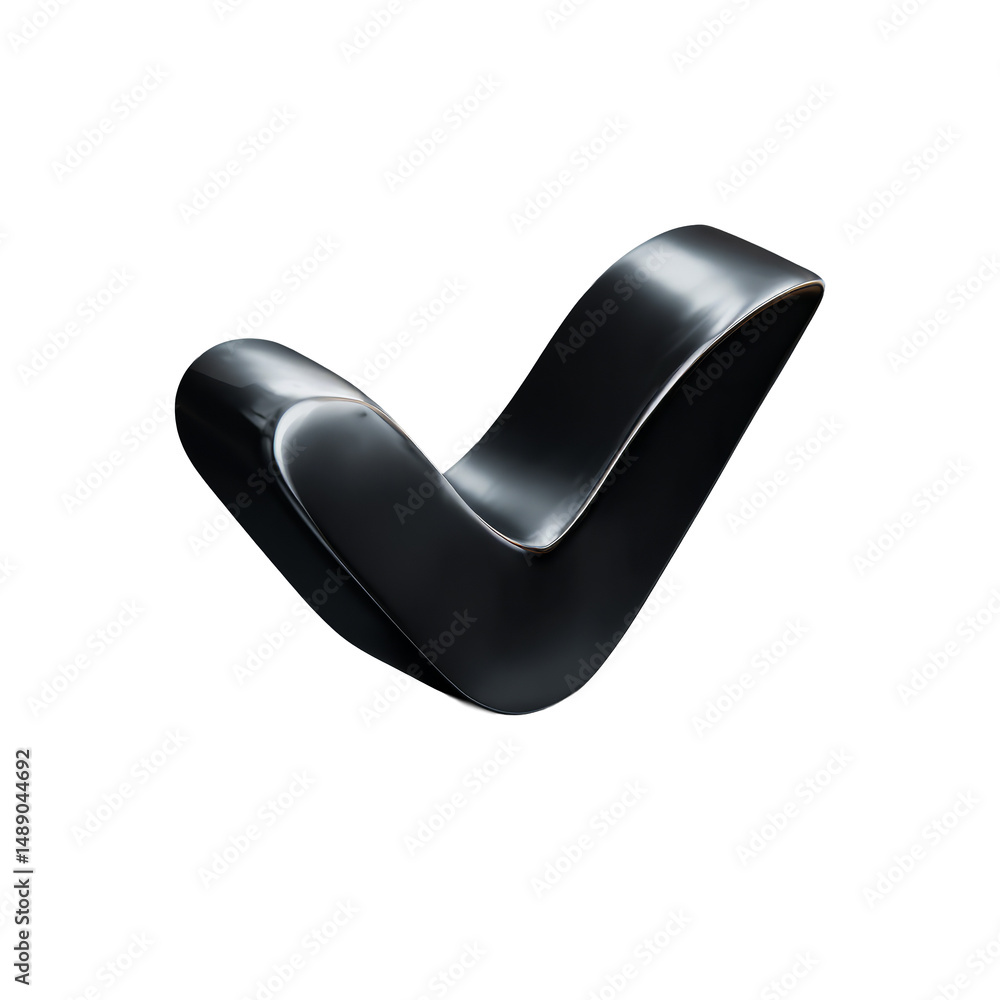 Poster sleek 3d render of a metallic check mark symbol on a black background