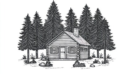 Fototapeta premium Rustic cabin in woods, peaceful retreat, nature backdrop, ideal for travel brochures