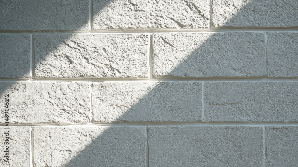 Poster textured white brick wall with sunlight creating shadows and a unique pattern