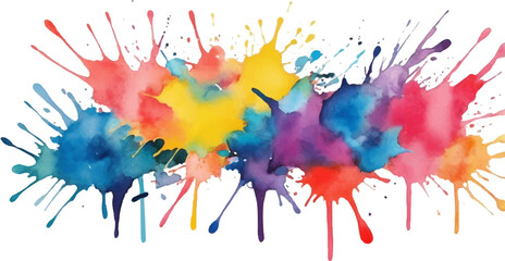 Fototapeta premium Vibrant Watercolor Paint Splashes with Drips Abstract Background