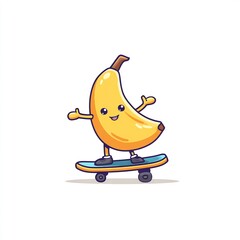 Obraz premium Banana Character Riding a Skateboard