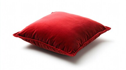 Elegant Red Velvet Cushion Isolated on White Background for Luxurious Home Decor