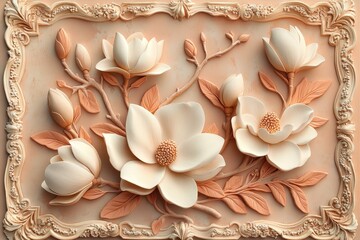 Ornate floral carving in a decorative frame.