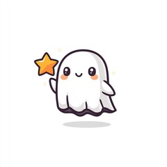 Fototapeta premium cute ghost with star floating icon