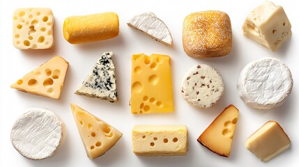 Assorted Cheeses on White Background - Gourmet Cheese Selection for Culinary Design