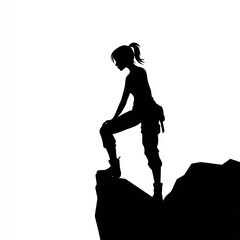Woman climbing mountain strong pose