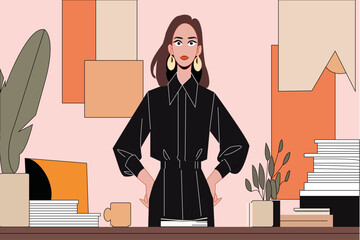 Illustration of business woman in her office 