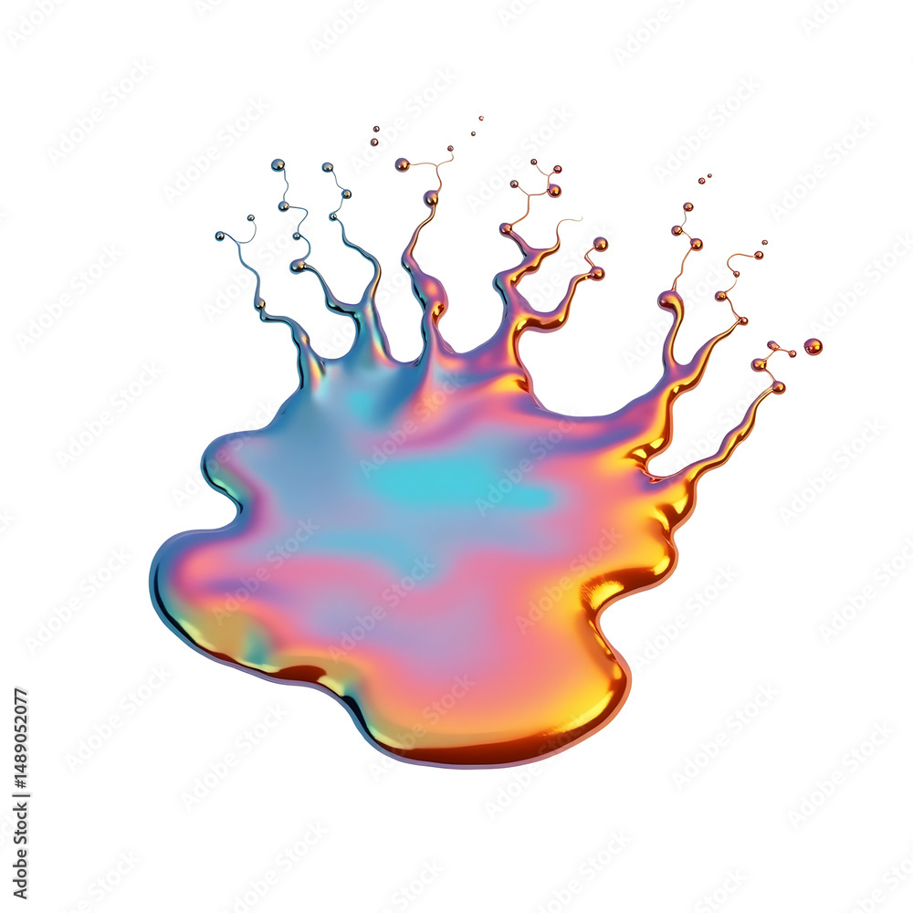 Poster captivating abstract iridescent liquid spill displaying dynamic color shifts and fluid motion on a s