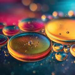 Vibrant abstract image featuring colorful oil and water droplets, creating a mesmerizing blend of textures and colors.