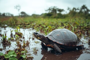Obraz premium Turtle in a swampy habitat