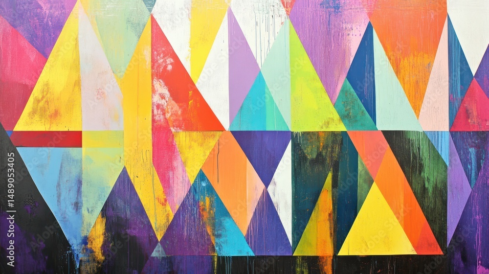 Poster vibrant triangle spectrum: an energetic display of geometric abstraction