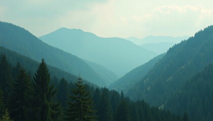 Fototapeta premium Mountain Misty Mountain Landscape With Lush Greenery