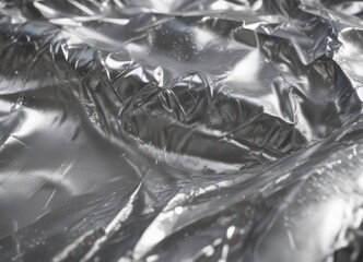Wrinkled silver foil, rich metallic sheen, dramatic light reflections ,  shine,  texture