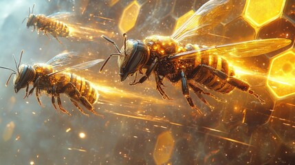 Futuristic honeybees in flight