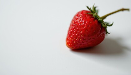A vibrant and appetizing close-up shot of a single, luscious strawberry