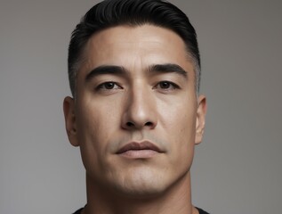 Fototapeta premium Close-up Portrait of a Confident Asian Man with Serious Expression