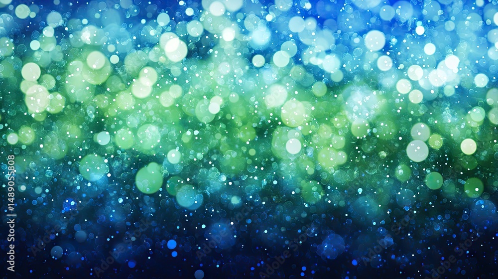 Poster abstract backdrop of vibrant teal and lime bokeh lights.