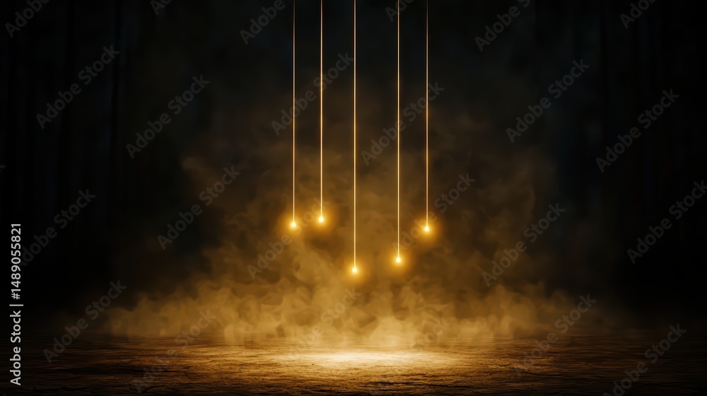 Aufkleber ethereal light strings illuminating a misty background in a dark forest setting
