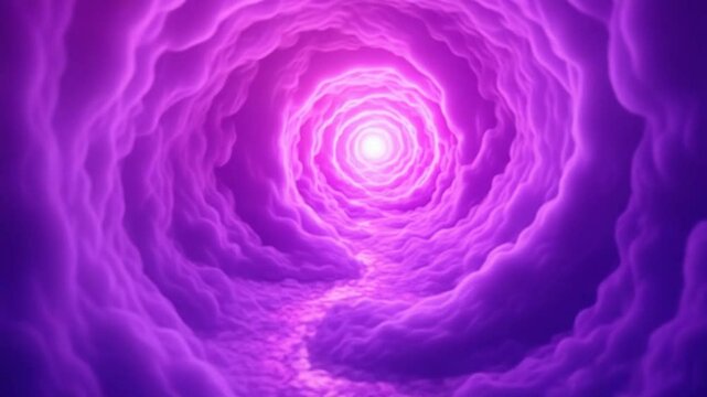 A vibrant abstract with dynamic purple swirls that move, inviting the viewer into a surreal, dreamlike space.
