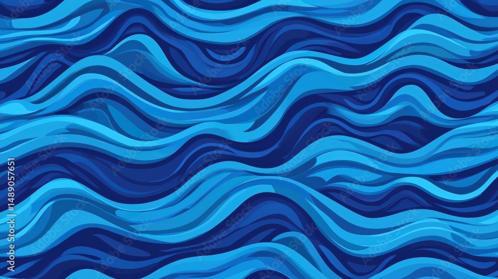 Poster abstract blue waves pattern with fluid lines and ocean-like flowing design for background or texture