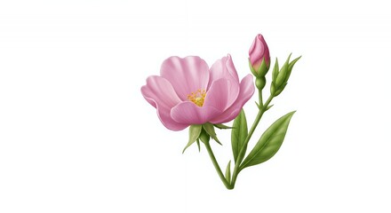 Delicate Pink Flower Blooming on White Background in Timelapse Showing Beauty Growth and Spring Vibes