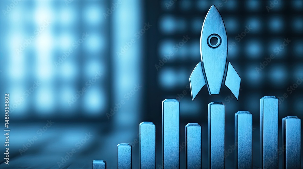 Aufkleber abstract image of rocket launching over rising bar graphs.