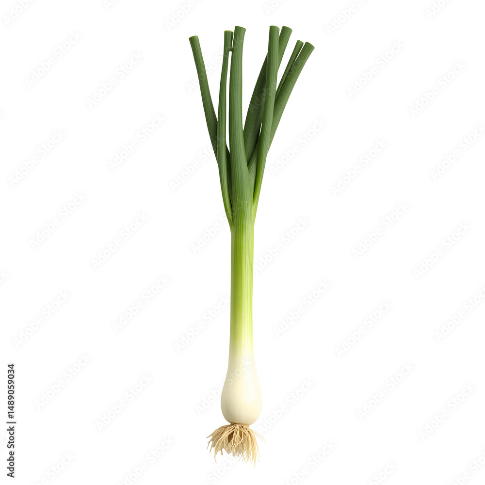 Poster captivating close-up of a hyperrealistic scallion highlighting its vibrant colors and intricate deta