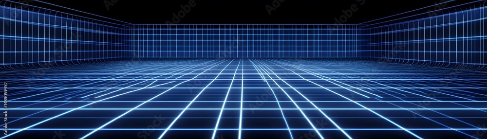 Poster intricate grid pattern, a futuristic space.
