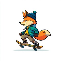 Fototapeta premium Skateboarding fox with beanie