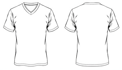 Blank v-neck shirt mock up template, front and back view, isolated on white, plain t-shirt mockup. V Neck tee design presentation for print, comic art. White tone