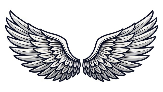 Vintage heraldic wings sketch. Doodle stylized birds wings. Hand drawn contoured stiker wing in open position. Design elements in coloring style