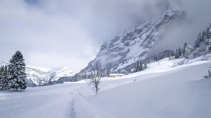 Tranquil Winter Serenity: White Sky Background Wallpaper for Enchanting Snow Scenes