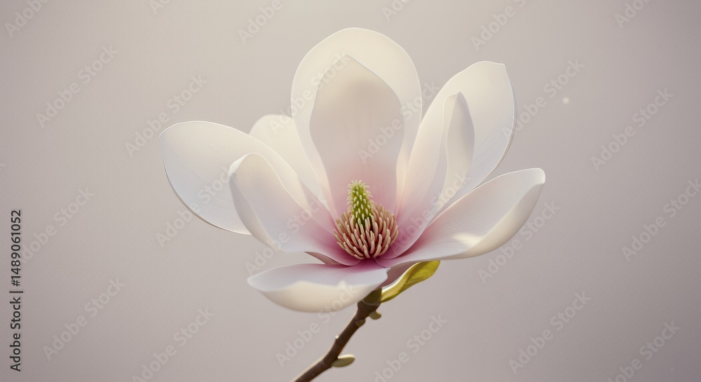 Poster Captivating Close-Up Of A Pristine Magnolia Flower Gently Rotating Revealing Delicate Petals And Intricate Stamens Showcasing Subtle Shifts In Texture Against Soft Light